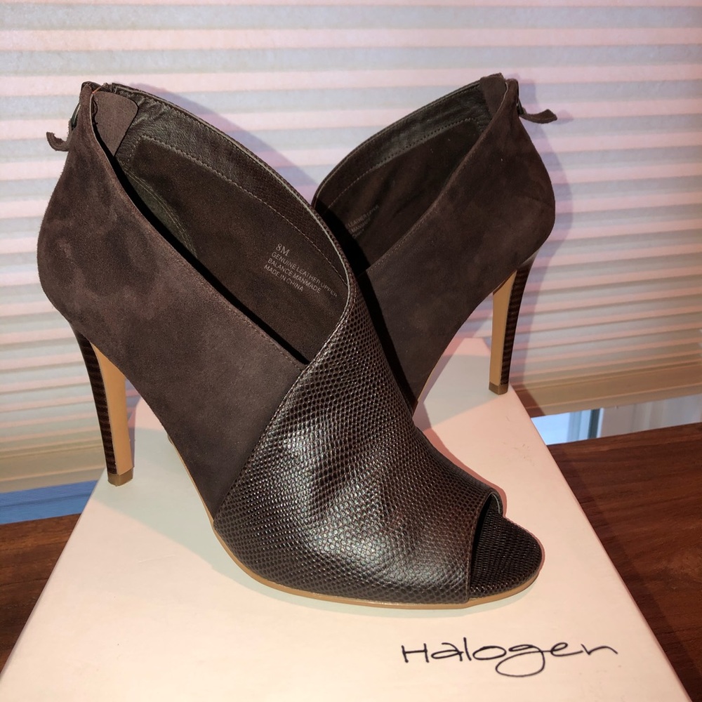 Halogen open toe chocolate booties